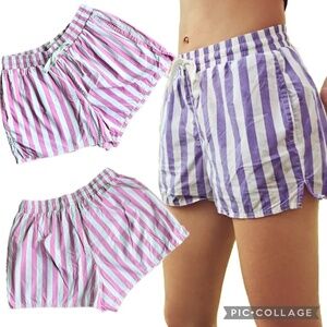 UO Urban Outfitters Eve Drawstring Striped Pull-On Shorts Pink White‎ Size M